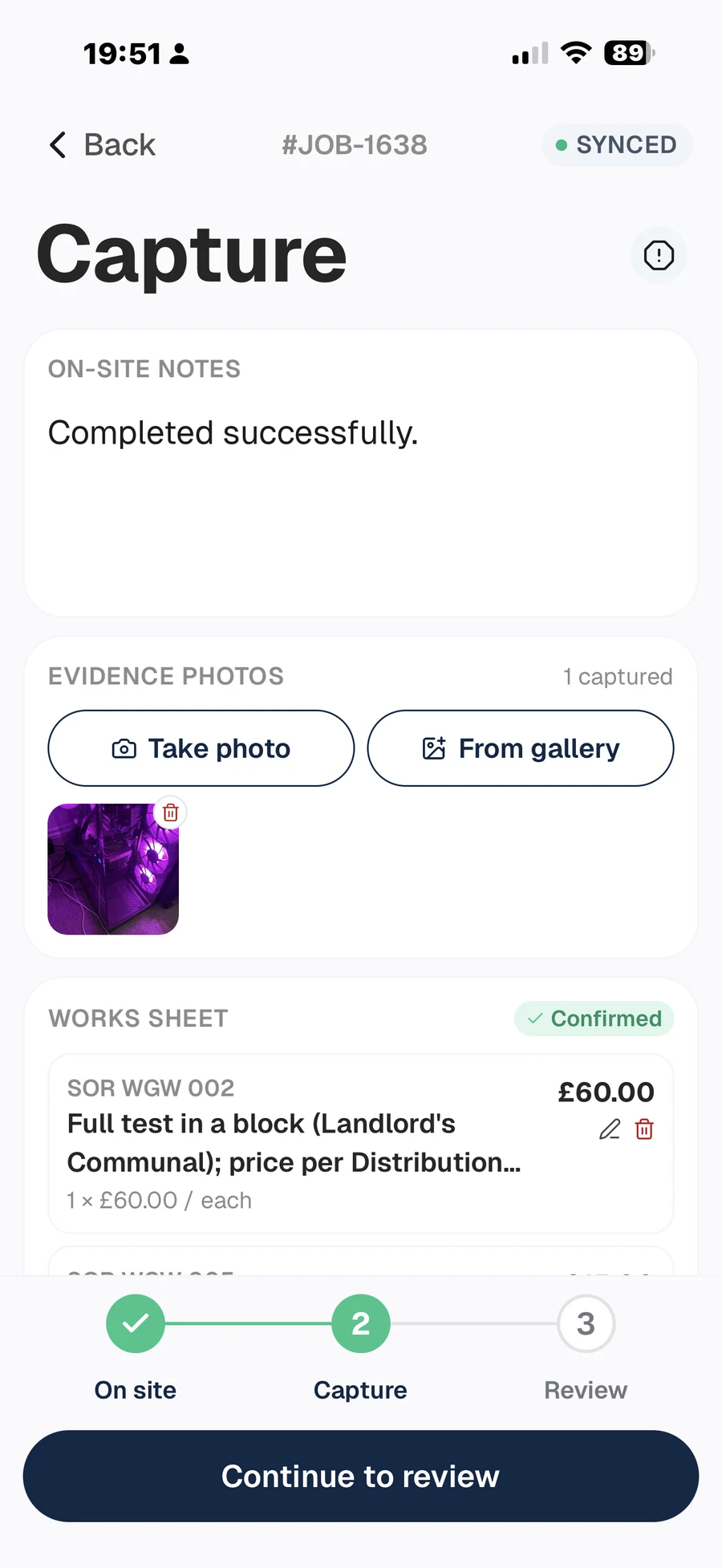 Capture & price step in the Tutaris app