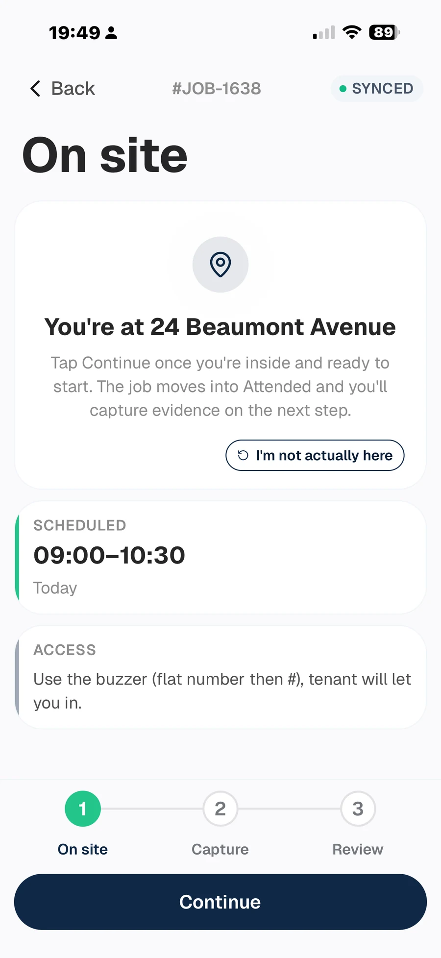 Arrive step in the Tutaris app